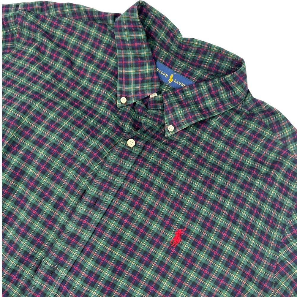 Ralph Lauren Shirt XL Genn Blue red Plaid Long Sleeve Red Pony Logo